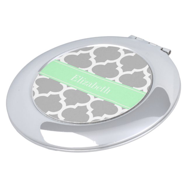 Gray White Moroccan #5 Mint Name Monogram Compact Mirror (Turned)