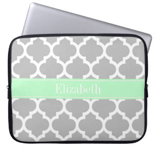 Gray White Moroccan #5 Mint Name Monogram Laptop Sleeve