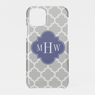Gray White Moroccan #5 Navy 3 Initial Monogram iPhone 11 Pro Case