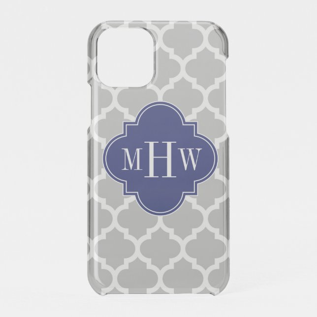 Gray White Moroccan #5 Navy 3 Initial Monogram Uncommon iPhone Case (Back)