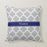 Navy Blue Quatrefoil White Monogram L Throw Pillow for Sale by