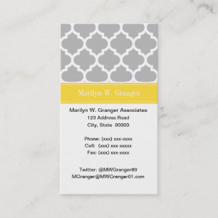 Gray White Moroccan #5 Pineapple Name Monogram Business Card