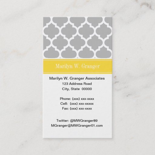 Customizable Gray White Moroccan #5 Pineapple Name Monogram Business Card Template