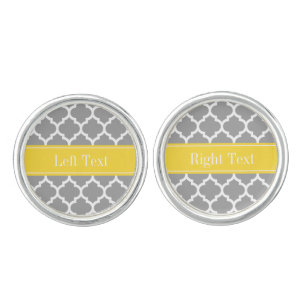 Gray White Moroccan #5 Pineapple Name Monogram Cufflinks