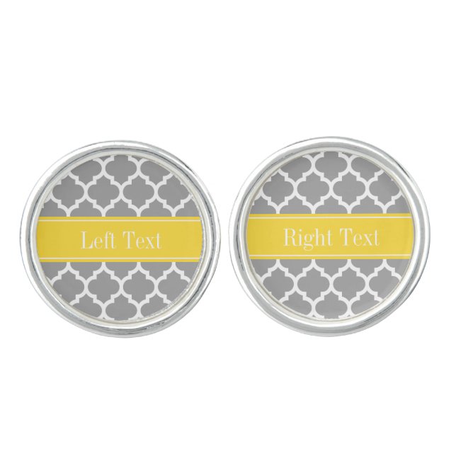Gray White Moroccan #5 Pineapple Name Monogram Cufflinks (Front)