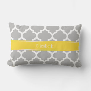 Gray White Moroccan #5 Pineapple Name Monogram Lumbar Pillow
