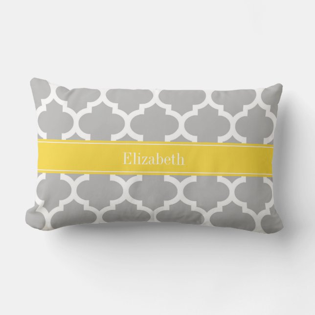 Gray White Moroccan #5 Pineapple Name Monogram Lumbar Pillow (Front)