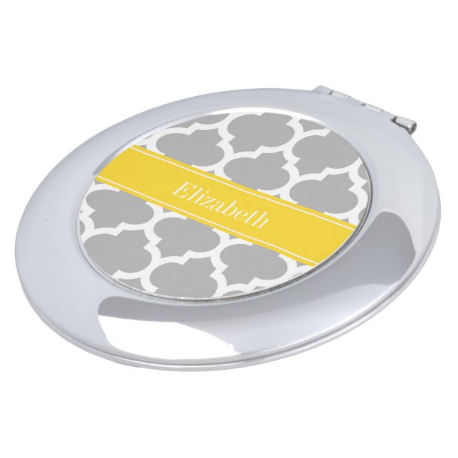 Gray White Moroccan #5 Pineapple Name Monogram Makeup Mirror (Turned)