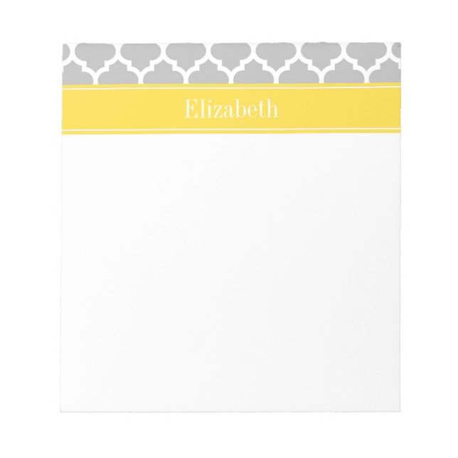 Gray White Moroccan #5 Pineapple Name Monogram Notepad (Front)