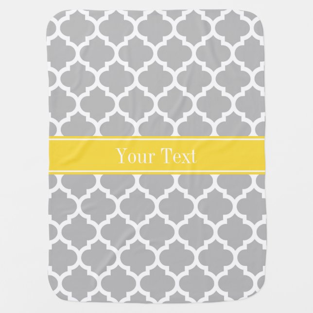 Gray White Moroccan #5 Pineapple Name Monogram Stroller Blanket (Front)