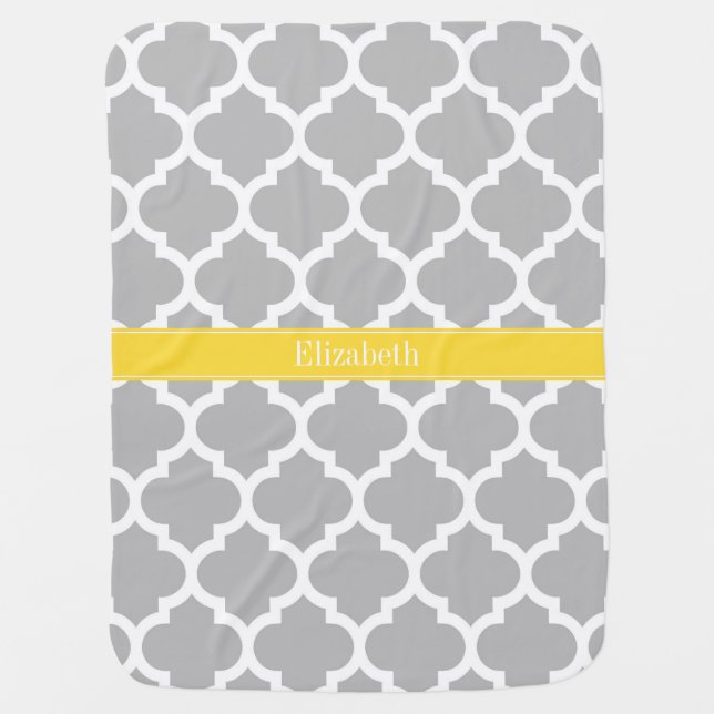 Gray White Moroccan #5 Pineapple Name Monogram Swaddle Blanket (Front)