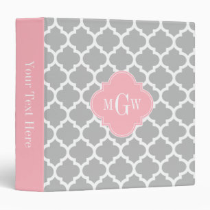Gray White Moroccan #5 Pink 3 Initial Monogram Binder