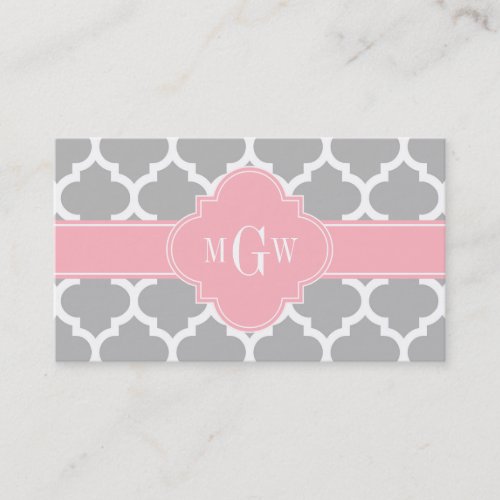 Gray White Moroccan #5 Pink 3 Initial Monogram Business Card Templates