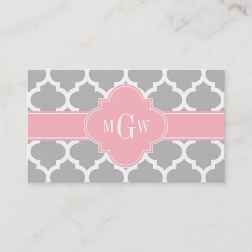 Customizable Gray White Moroccan #5 Pink 3 Initial Monogram Business Card Templates
