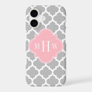 Gray White Moroccan #5 Pink 3 Initial Monogram iPhone 17 Case