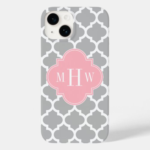 Gray White Moroccan 5 Pink 3 Initial Monogram Case_Mate iPhone 14 Case