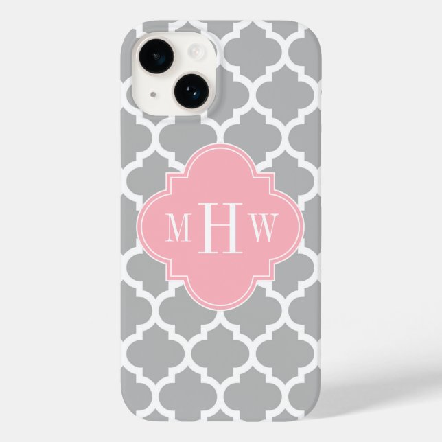 Gray White Moroccan #5 Pink 3 Initial Monogram Case-Mate iPhone Case (Back)