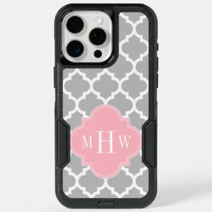 Gray White Moroccan #5 Pink 3 Initial Monogram iPhone 15 Pro Max Case