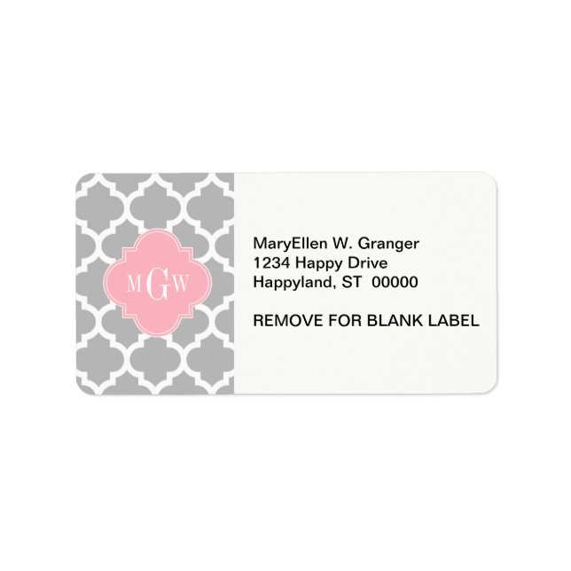 Gray White Moroccan #5 Pink 3 Initial Monogram Label (Front)