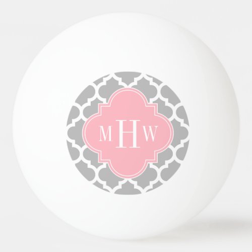 Gray White Moroccan 5 Pink 3 Initial Monogram Ping_Pong Ball