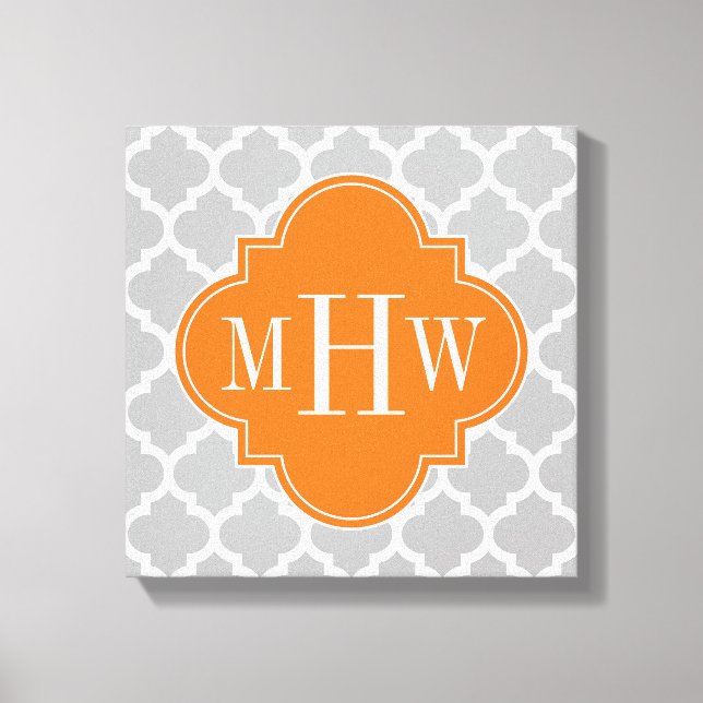 Gray White Moroccan #5 Pumpkin 3 Initial Monogram Canvas Print (Front)