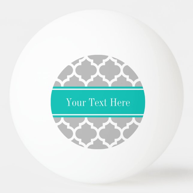 Gray White Moroccan #5 Teal Name Monogram Ping-Pong Ball (Front)