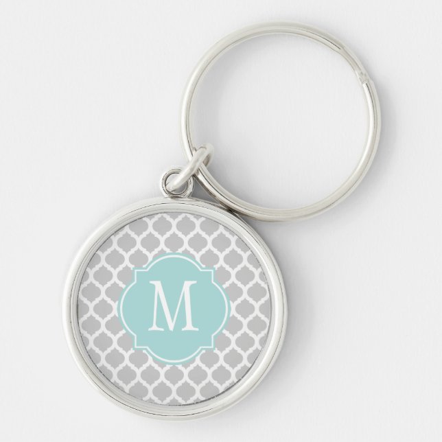 Gray & White Moroccan Pattern Keychain (Front)