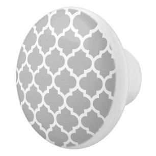 Gray White Moroccan Quatrefoil Pattern #5 Ceramic Knob