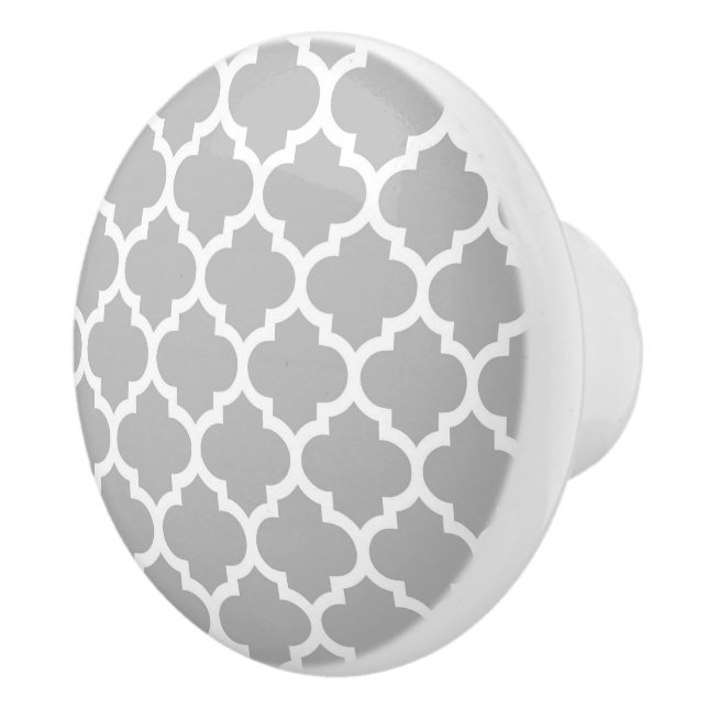 Gray White Moroccan Quatrefoil Pattern #5 Ceramic Knob (Right)