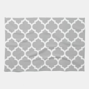 Gray White Moroccan Quatrefoil Pattern #5 Kitchen Towel