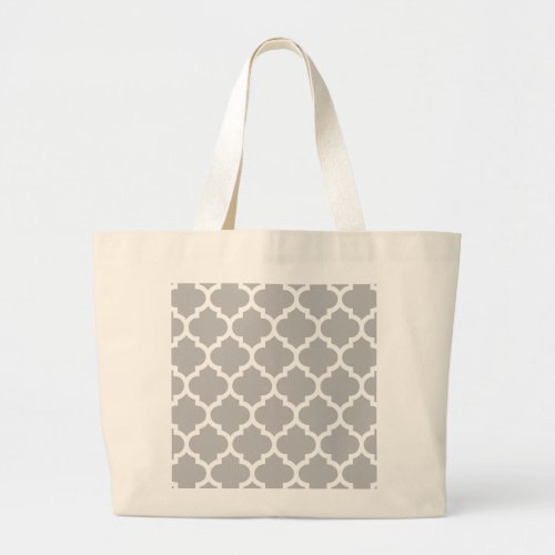 Gray White Moroccan Quatrefoil Pattern 5 Large Tote Bag