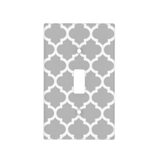 Gray White Moroccan Quatrefoil Pattern #5 Light Switch Cover