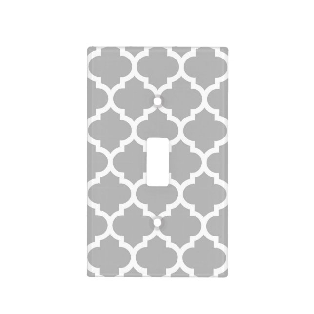 Gray White Moroccan Quatrefoil Pattern #5 Light Switch Cover (Front)