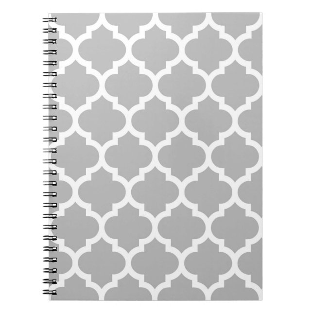 Gray White Moroccan Quatrefoil Pattern #5 Notebook (Front)