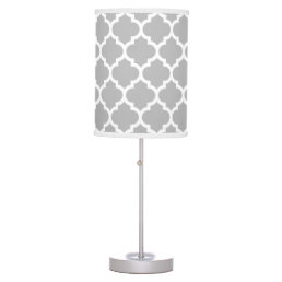 Gray White Moroccan Quatrefoil Pattern #5 Table Lamp
