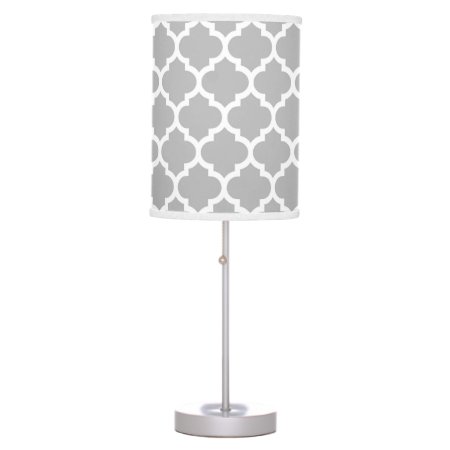 Gray White Moroccan Quatrefoil Pattern #5 Table Lamp