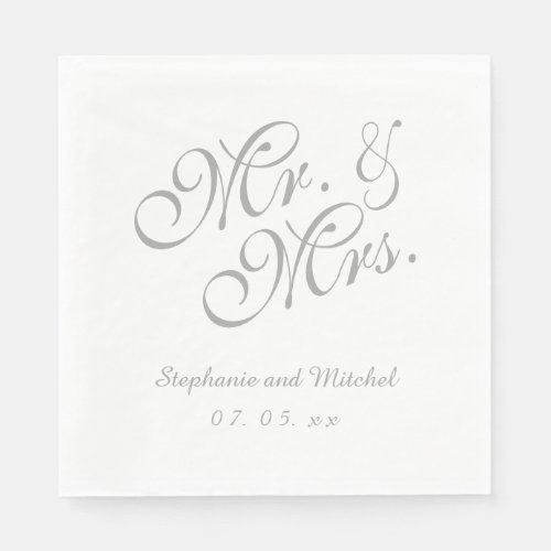 Gray White Mr and Mrs  Wedding Paper Napkins