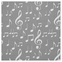 Gray white music notes pattern fabric