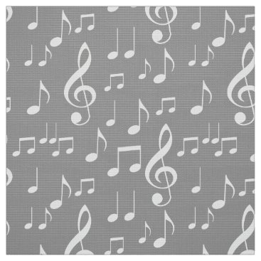 Gray white music notes pattern fabric