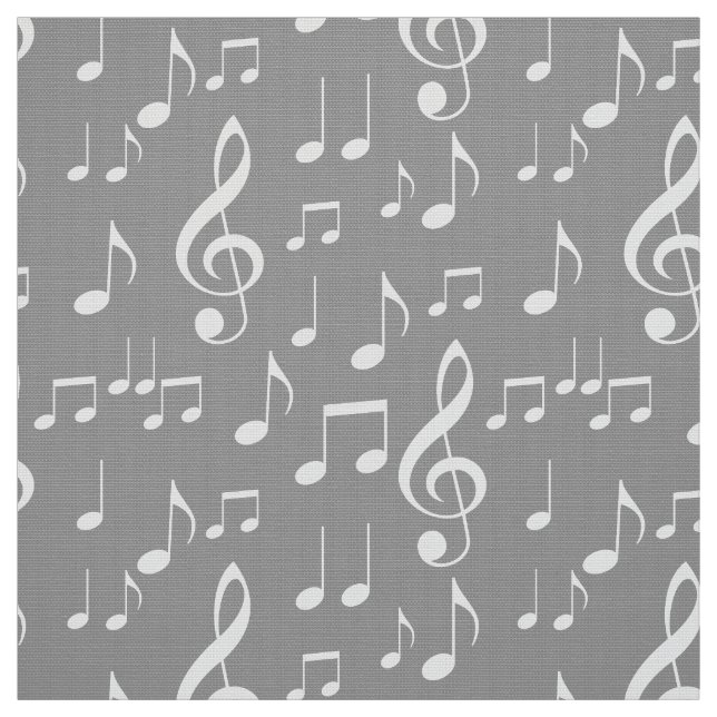Gray white music notes pattern fabric (Swatch)