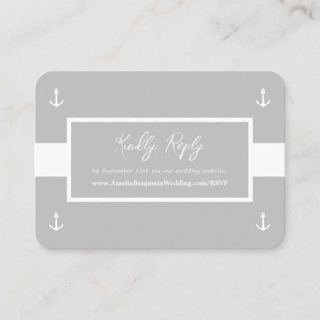  Gray White Nautical Pattern Website Wedding RSVP Enclosure Card (Front)