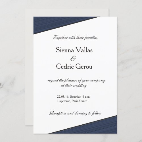 Gray white navy blue stripes wedding invitation