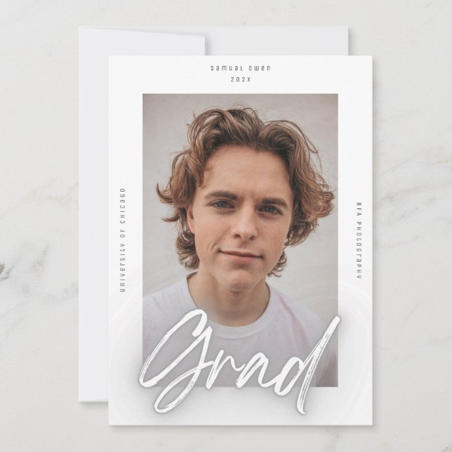 Gray White Neon Mod GRAD Photo College University Announcement (Front)