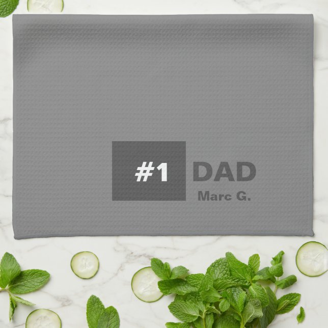 Gray White Number One Dad  Kitchen Towel (Folded)