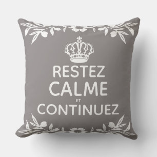 gray white olive branch French Keep Calm Carry On Throw Pillow