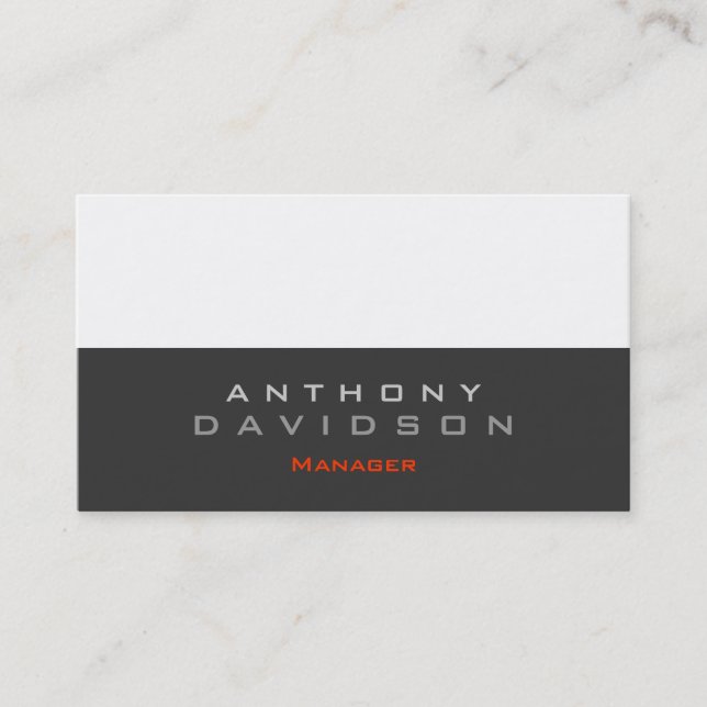 Gray white orange trendy manager business card (Front)