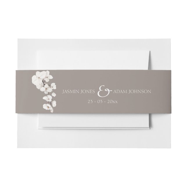 Gray White Orchid Elegant Wedding Invitation Belly Band (Front Example)
