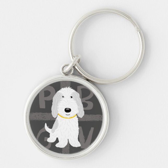 Gray & White PBGV Cartoon Dog Keychain (Front)