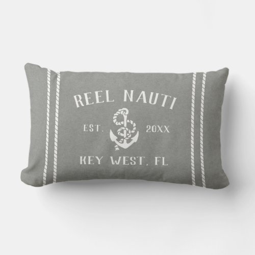 Gray  White Personalized Boat Name Anchor Lumbar Pillow