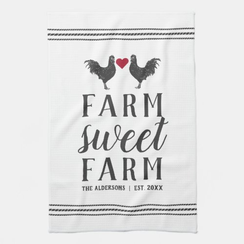 Gray  White Personalized Farm Sweet Farm Kitchen Towel